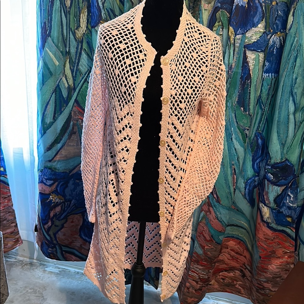 Chic Light Pink Crochet Cardigan